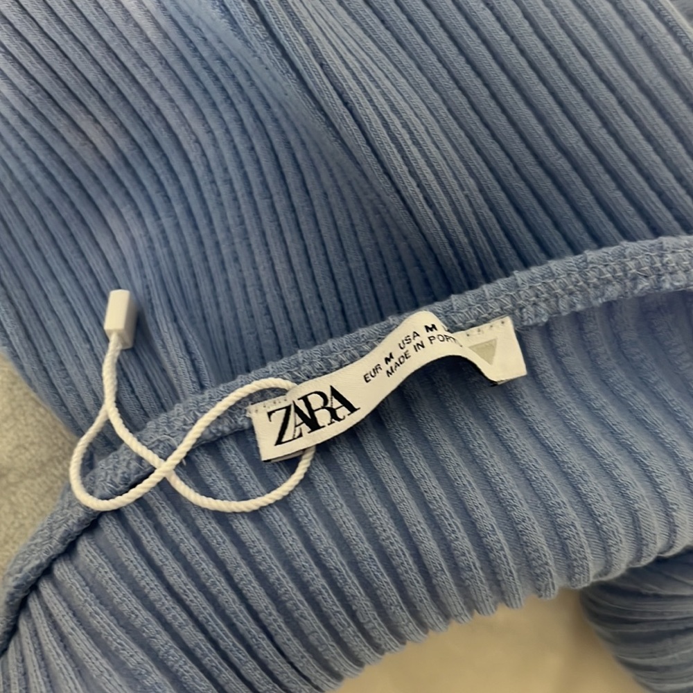 Zara Blue Knotted Ribbed Dress - Picture 3 of 4